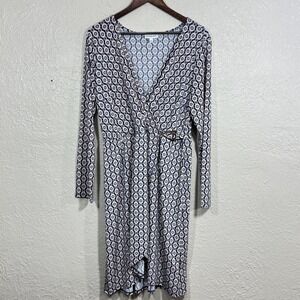 Luxology Wrap Midi Dress XL Surplice LS Jersey Travel Stretch Mod‎ Indie Resort